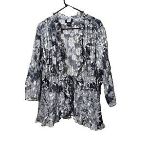 Vtg Studio 1940 Top 22/24 Open Ruffle Sheer Y2K 90s Grunge Whimsigoth Floral Tie